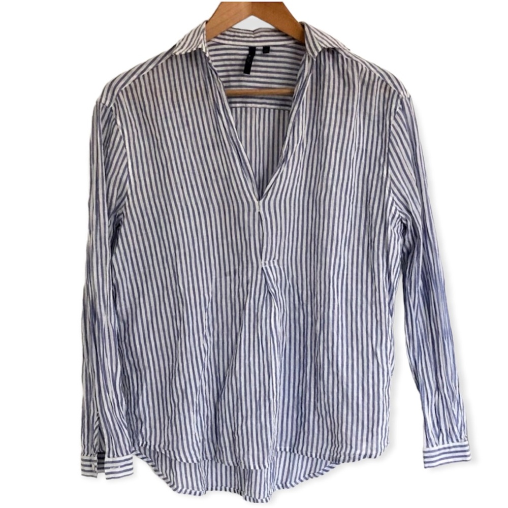 LAST CHANCE! Joe’s Collection Women’s Striped V-Neck Collared Popover Cotton Top